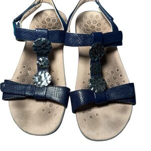 Blue Strappy Sandals with Metallic Accents